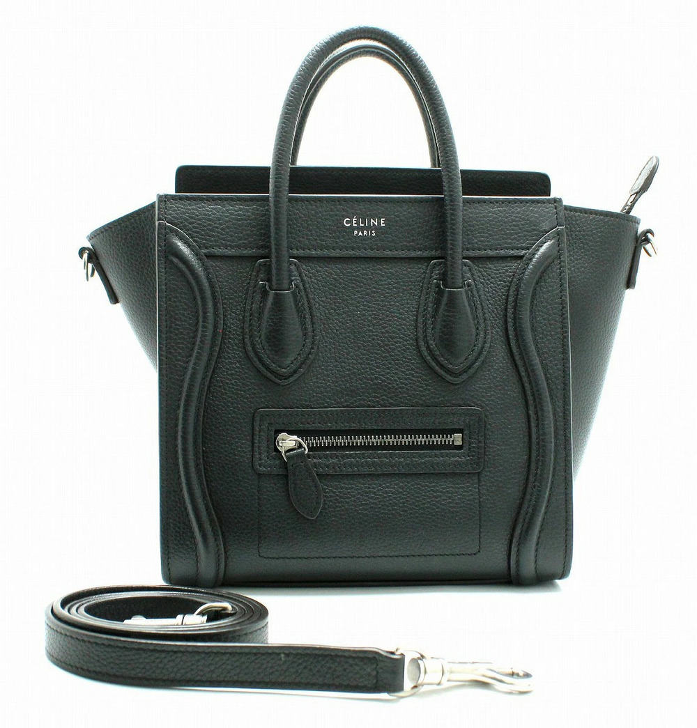 Celine Luggage Tote Shopper Handbag Crossbody Bag Leather Black